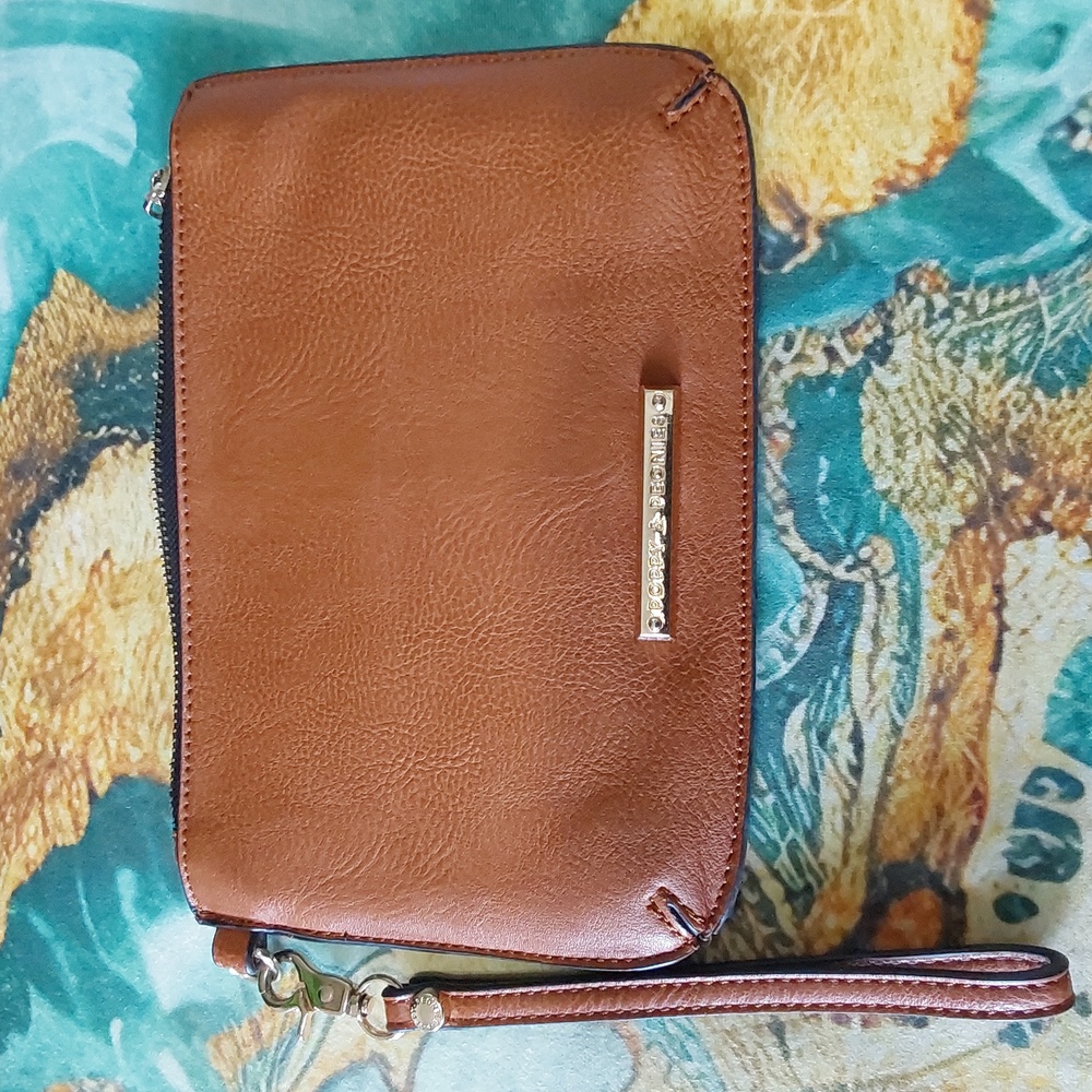 Poppy & Peonies Cognac Brown Wristlet / Clutch
